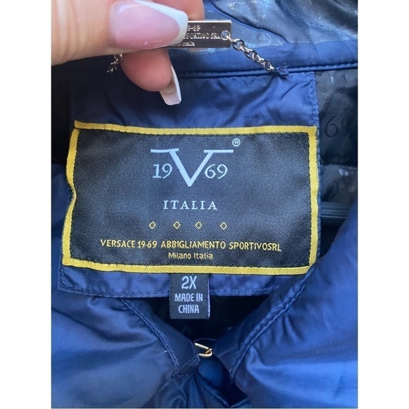 Versace 19.69 Navy Puffer Jacket with Silver Hardware 19V69 I Size: 2X - Picture 7 of 16